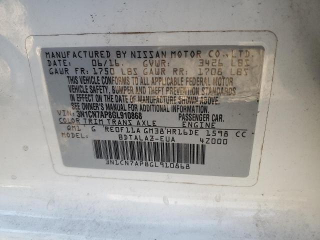 Photo 12 VIN: 3N1CN7AP8GL910868 - NISSAN VERSA S 