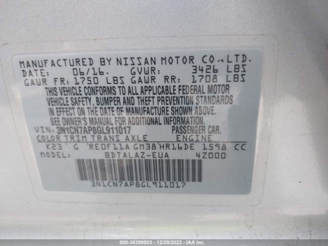 Photo 8 VIN: 3N1CN7AP8GL911017 - NISSAN VERSA 