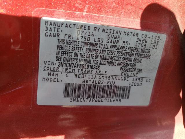 Photo 9 VIN: 3N1CN7AP8GL916248 - NISSAN VERSA S 