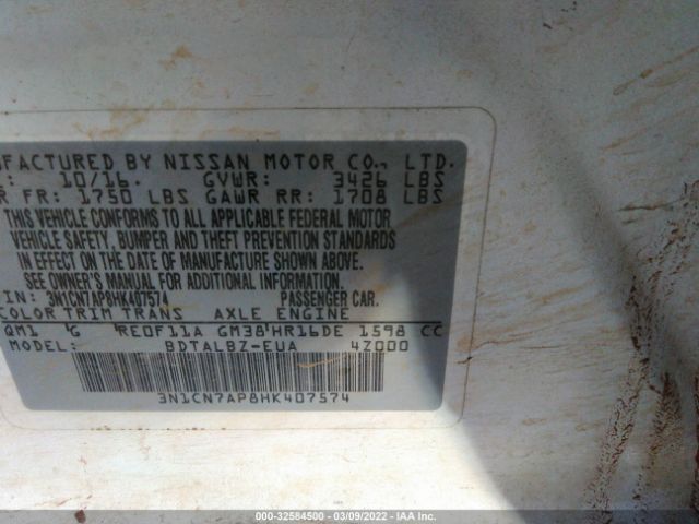 Photo 8 VIN: 3N1CN7AP8HK407574 - NISSAN VERSA SEDAN 