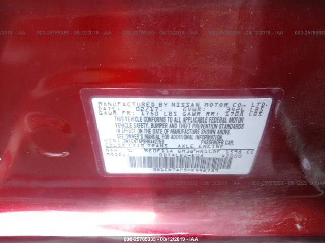 Photo 8 VIN: 3N1CN7AP8HK442759 - NISSAN VERSA SEDAN 