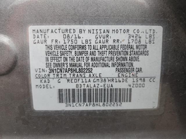 Photo 9 VIN: 3N1CN7AP8HL802252 - NISSAN VERSA S 