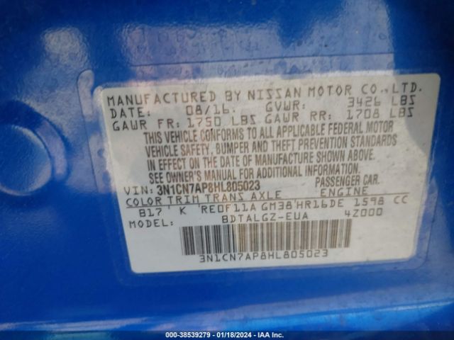 Photo 8 VIN: 3N1CN7AP8HL805023 - NISSAN VERSA 