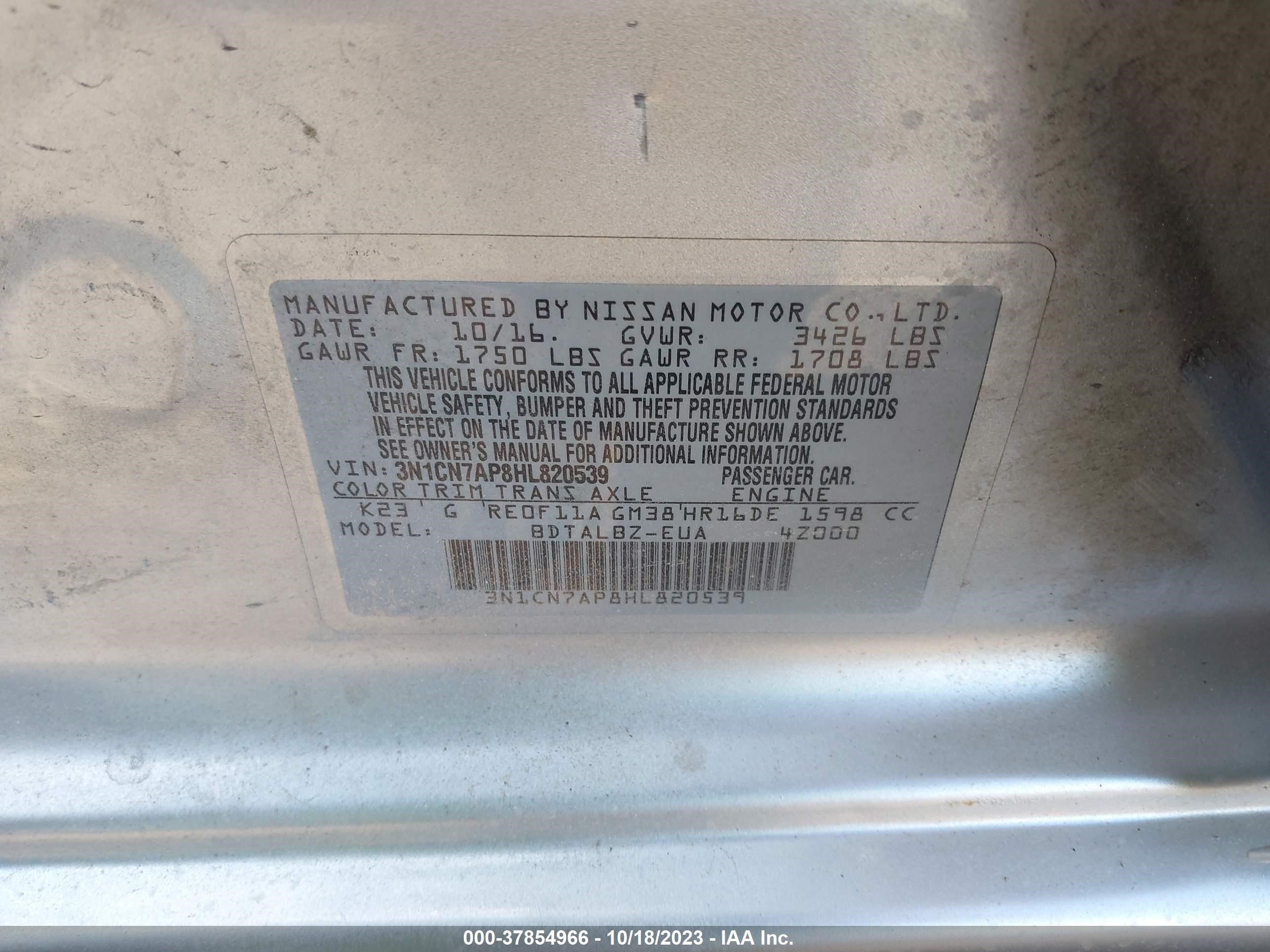 Photo 8 VIN: 3N1CN7AP8HL820539 - NISSAN VERSA 