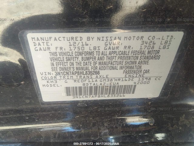 Photo 8 VIN: 3N1CN7AP8HL835266 - NISSAN VERSA SEDAN 