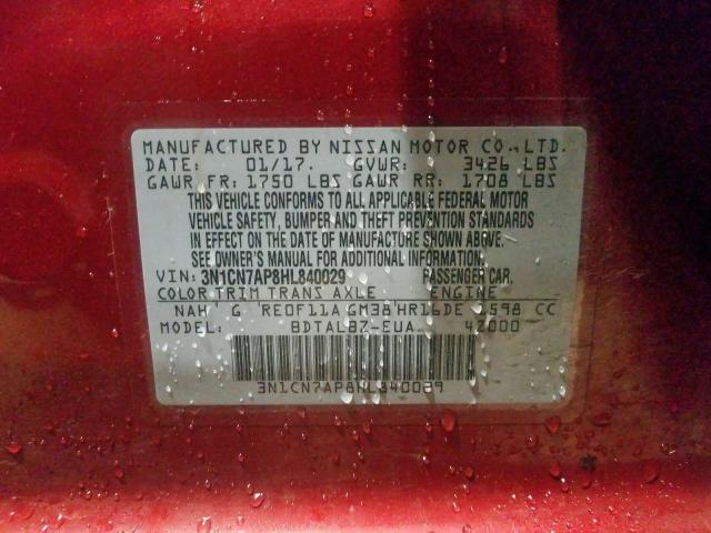 Photo 9 VIN: 3N1CN7AP8HL840029 - NISSAN VERSA S 