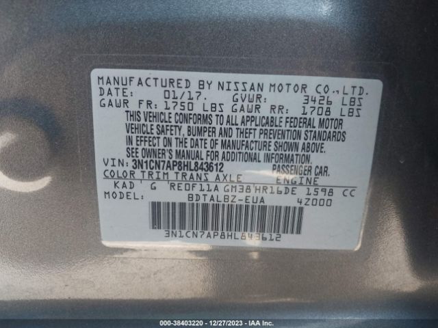 Photo 8 VIN: 3N1CN7AP8HL843612 - NISSAN VERSA 