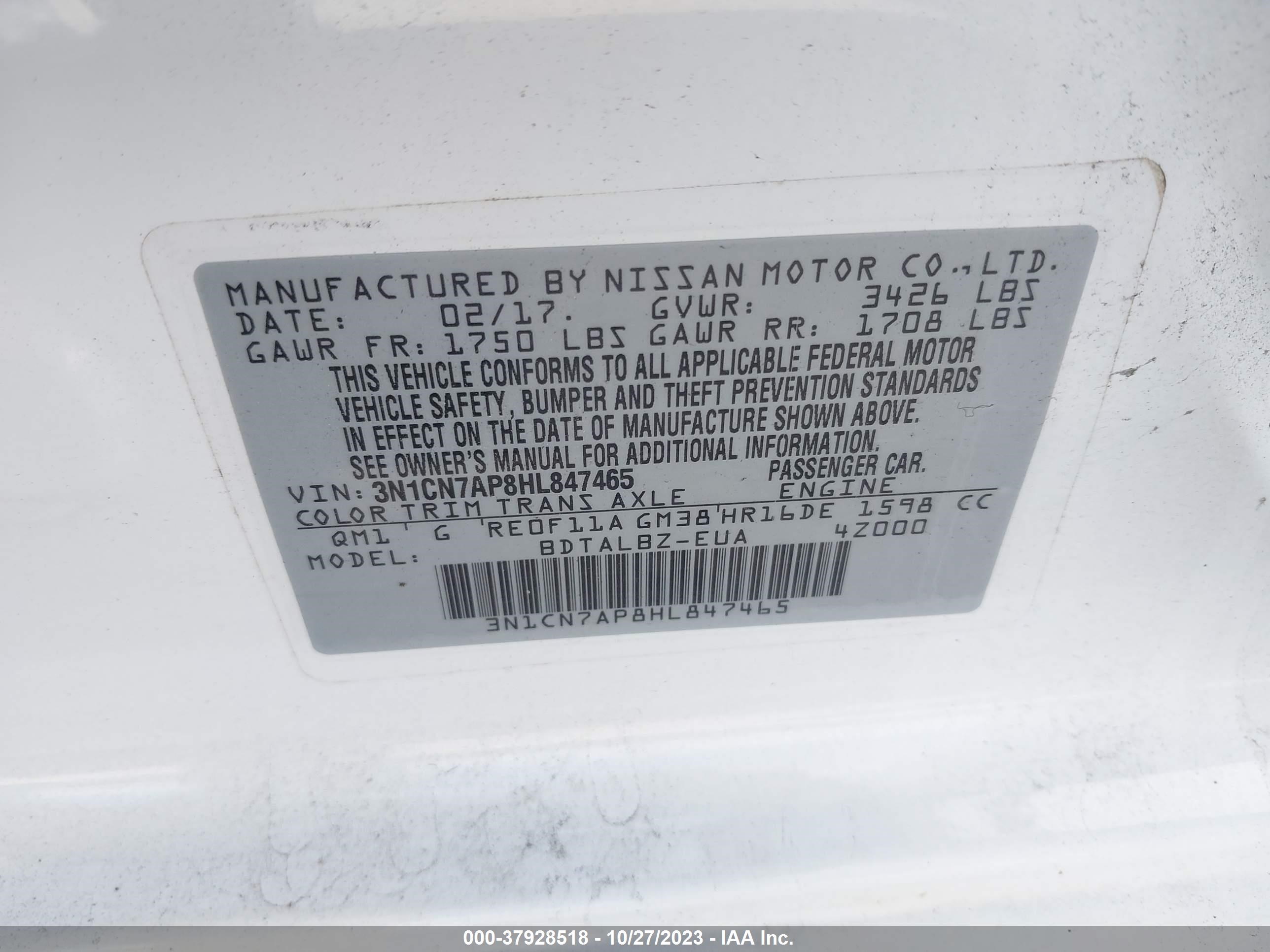 Photo 8 VIN: 3N1CN7AP8HL847465 - NISSAN VERSA 