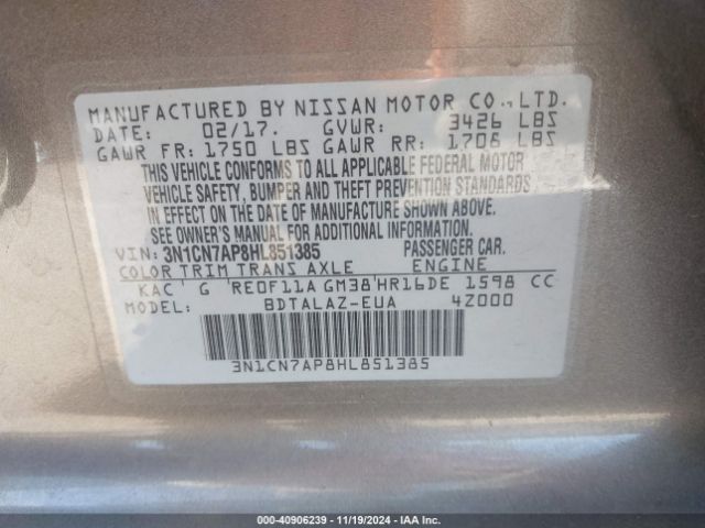 Photo 8 VIN: 3N1CN7AP8HL851385 - NISSAN VERSA 