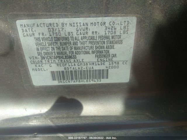 Photo 8 VIN: 3N1CN7AP8HL859633 - NISSAN VERSA SEDAN 