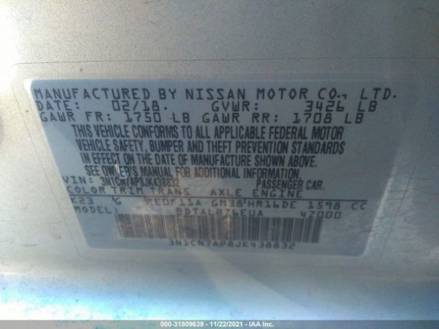 Photo 8 VIN: 3N1CN7AP8JK438832 - NISSAN VERSA SEDAN 