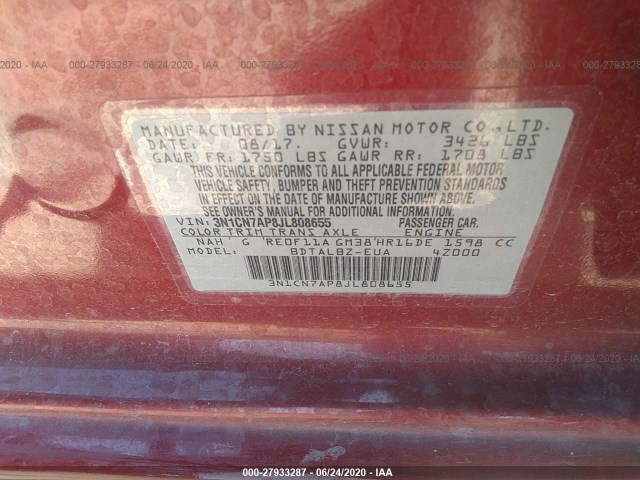 Photo 8 VIN: 3N1CN7AP8JL808655 - NISSAN VERSA SEDAN 