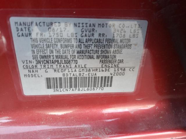 Photo 9 VIN: 3N1CN7AP8JL808770 - NISSAN VERSA S 