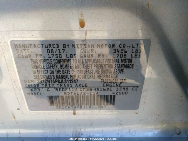 Photo 8 VIN: 3N1CN7AP8JL811247 - NISSAN VERSA SEDAN 