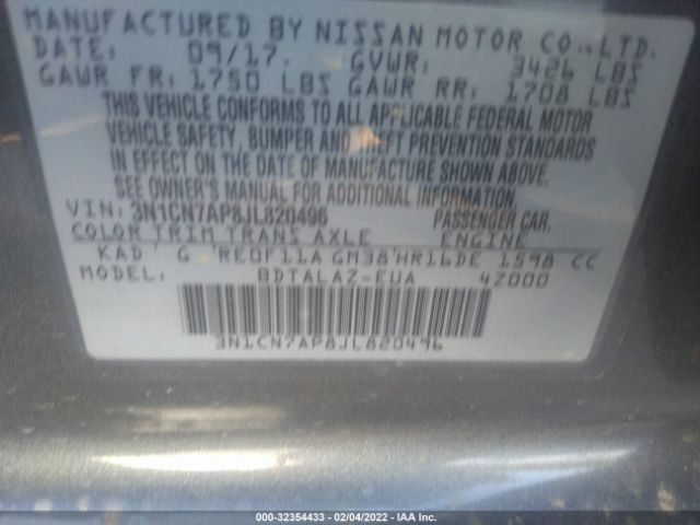 Photo 8 VIN: 3N1CN7AP8JL820496 - NISSAN VERSA SEDAN 