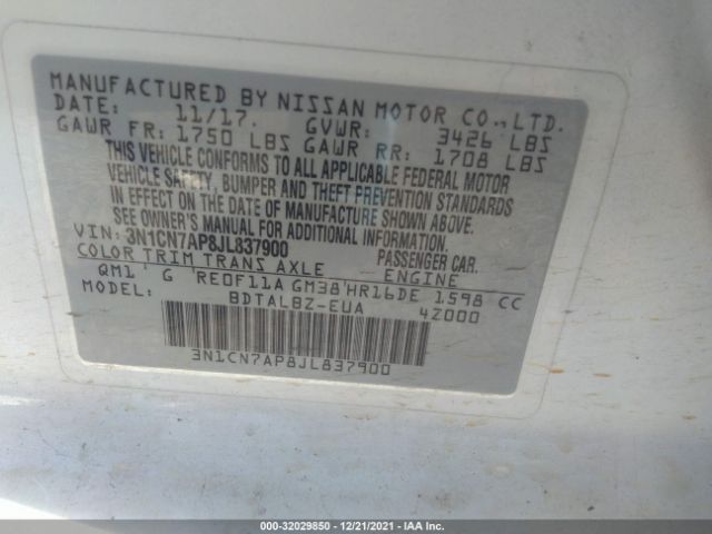 Photo 8 VIN: 3N1CN7AP8JL837900 - NISSAN VERSA SEDAN 