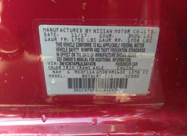 Photo 8 VIN: 3N1CN7AP8JL841476 - NISSAN VERSA SEDAN 