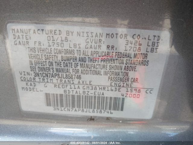 Photo 8 VIN: 3N1CN7AP8JL858746 - NISSAN VERSA 