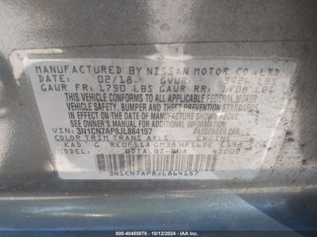 Photo 8 VIN: 3N1CN7AP8JL864157 - NISSAN VERSA 