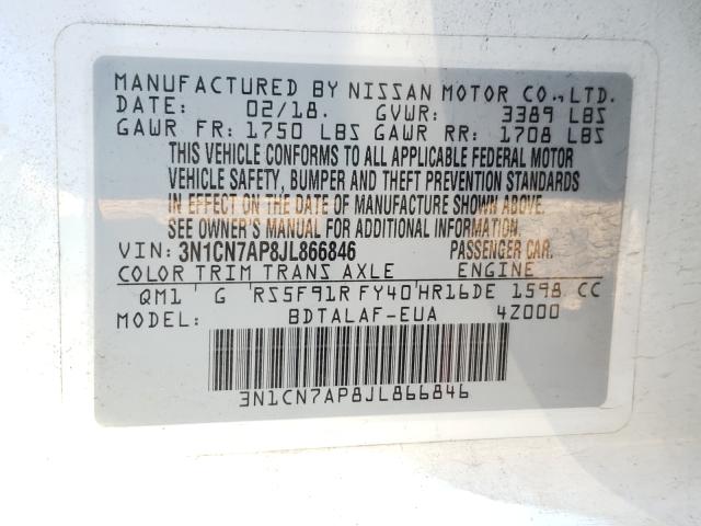 Photo 9 VIN: 3N1CN7AP8JL866846 - NISSAN VERSA S 