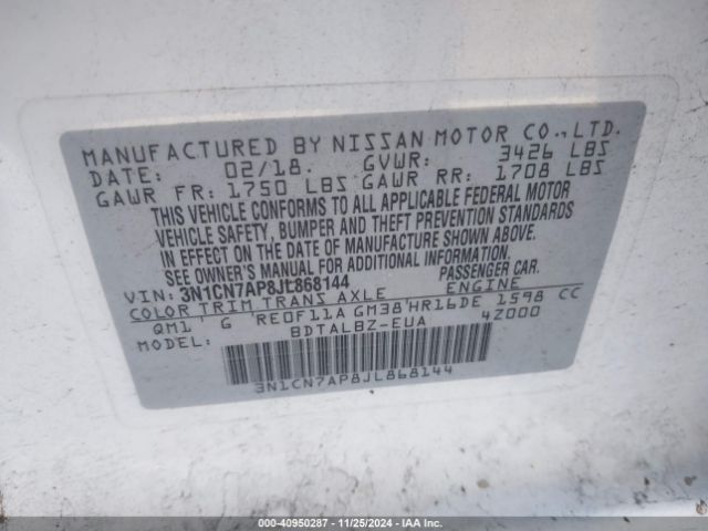 Photo 8 VIN: 3N1CN7AP8JL868144 - NISSAN VERSA 