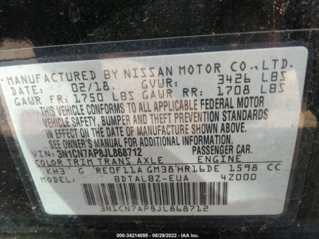 Photo 8 VIN: 3N1CN7AP8JL868712 - NISSAN VERSA SEDAN 