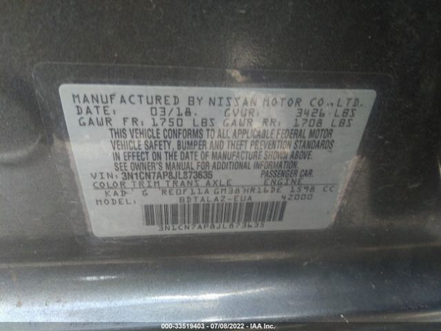 Photo 8 VIN: 3N1CN7AP8JL873635 - NISSAN VERSA SEDAN 