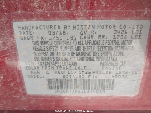 Photo 8 VIN: 3N1CN7AP8JL874039 - NISSAN VERSA 