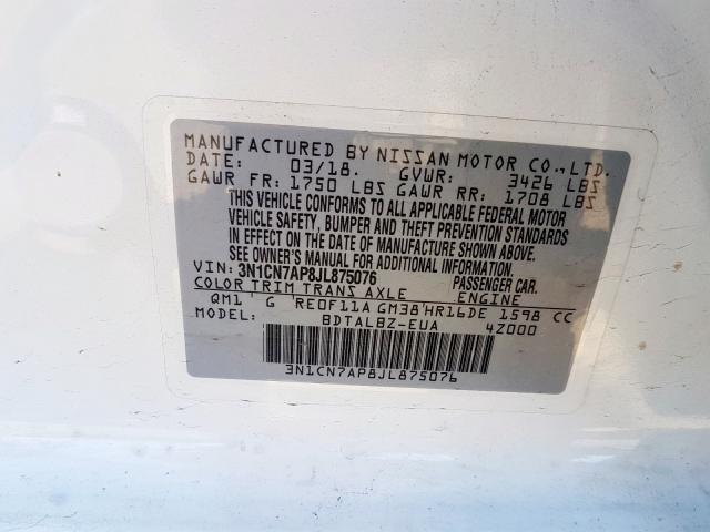 Photo 9 VIN: 3N1CN7AP8JL875076 - NISSAN VERSA S 