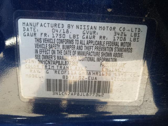 Photo 9 VIN: 3N1CN7AP8JL877362 - NISSAN VERSA S 