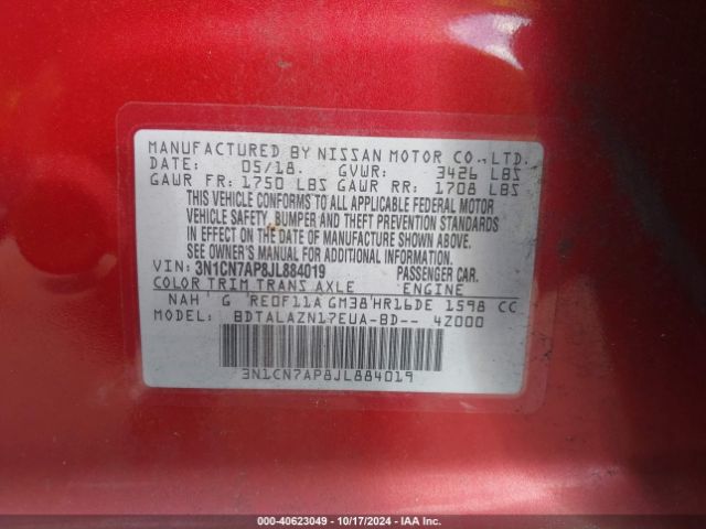 Photo 8 VIN: 3N1CN7AP8JL884019 - NISSAN VERSA 