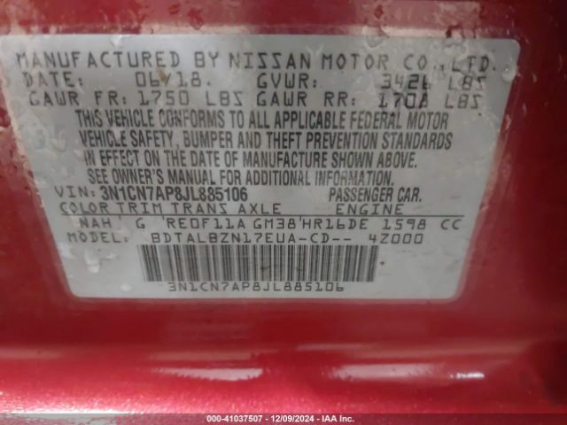 Photo 8 VIN: 3N1CN7AP8JL885106 - NISSAN VERSA 