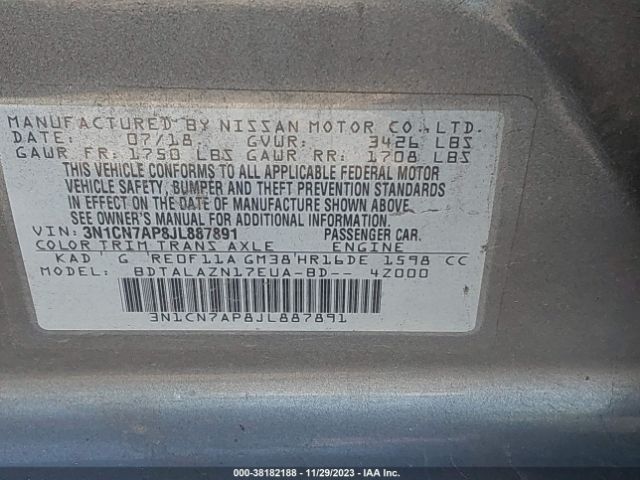 Photo 8 VIN: 3N1CN7AP8JL887891 - NISSAN VERSA 