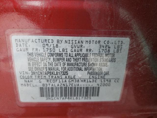 Photo 9 VIN: 3N1CN7AP8KL817325 - NISSAN VERSA S 