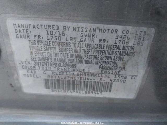 Photo 8 VIN: 3N1CN7AP8KL829569 - NISSAN VERSA 