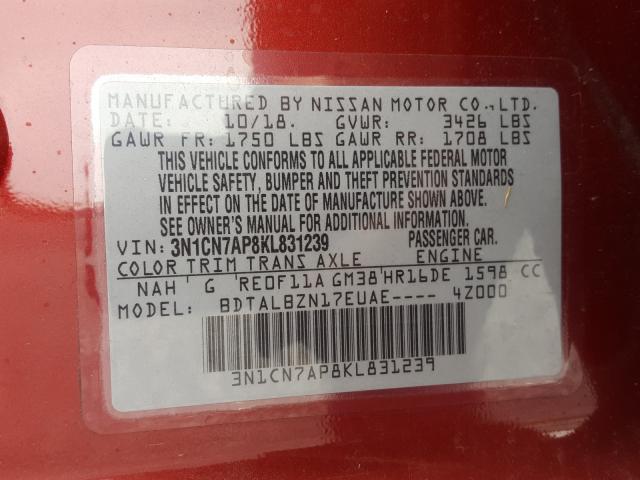 Photo 9 VIN: 3N1CN7AP8KL831239 - NISSAN VERSA S 