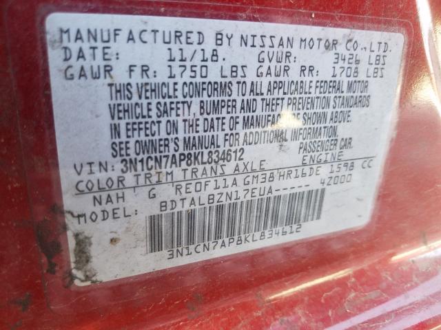 Photo 9 VIN: 3N1CN7AP8KL834612 - NISSAN VERSA S 