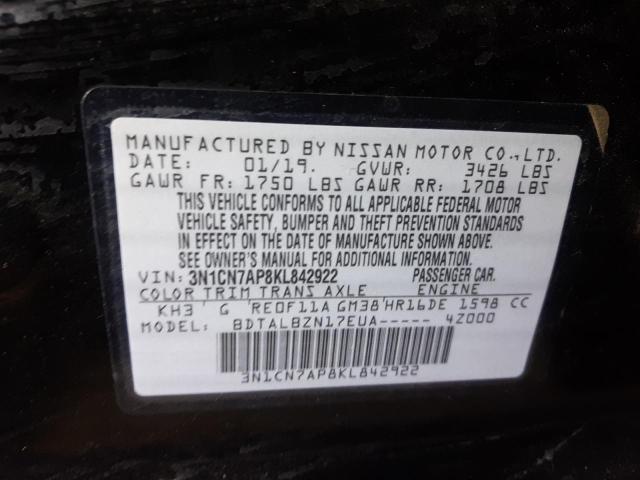 Photo 9 VIN: 3N1CN7AP8KL842922 - NISSAN VERSA S 