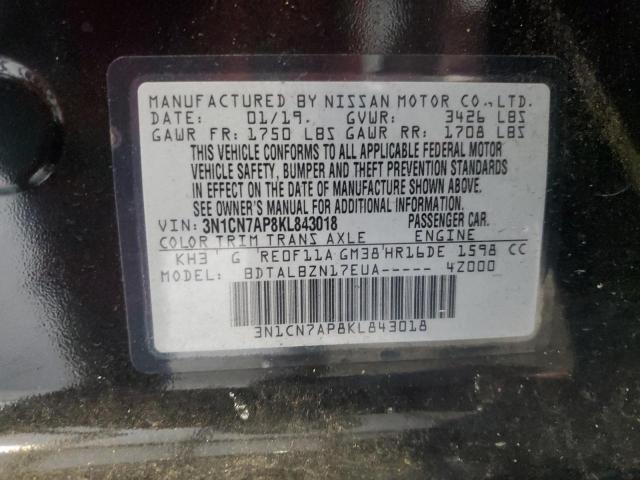 Photo 12 VIN: 3N1CN7AP8KL843018 - NISSAN VERSA S 