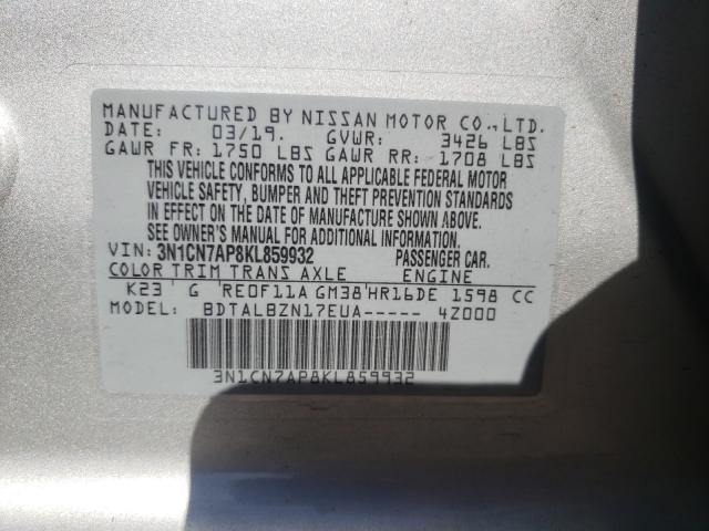 Photo 9 VIN: 3N1CN7AP8KL859932 - NISSAN VERSA S 