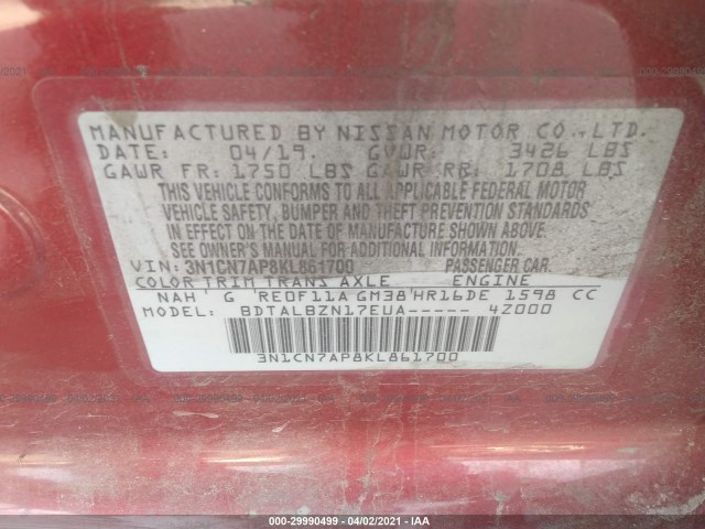 Photo 8 VIN: 3N1CN7AP8KL861700 - NISSAN VERSA SEDAN 