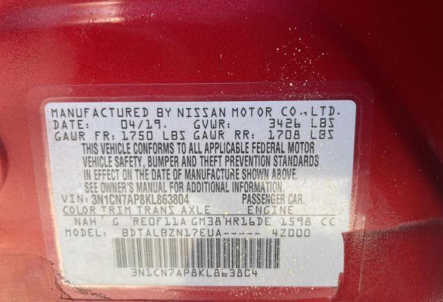 Photo 9 VIN: 3N1CN7AP8KL863804 - NISSAN VERSA S 