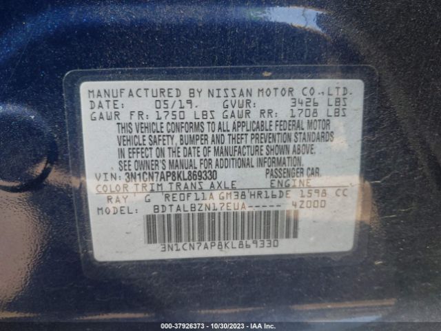 Photo 8 VIN: 3N1CN7AP8KL869330 - NISSAN VERSA SEDAN 