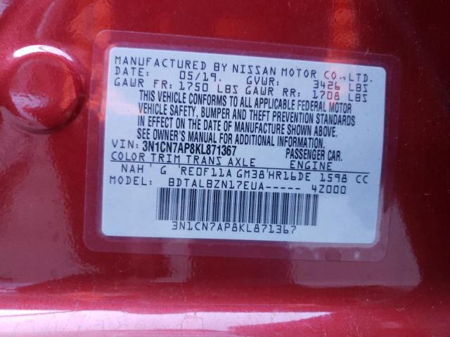 Photo 9 VIN: 3N1CN7AP8KL871367 - NISSAN VERSA S 