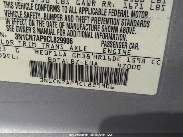 Photo 8 VIN: 3N1CN7AP9CL829906 - NISSAN VERSA 