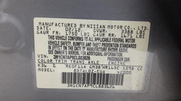 Photo 2 VIN: 3N1CN7AP9CL883626 - NISSAN VERSA 