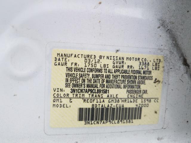 Photo 9 VIN: 3N1CN7AP9CL891581 - NISSAN VERSA S 