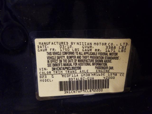 Photo 9 VIN: 3N1CN7AP9CL892200 - NISSAN VERSA S 