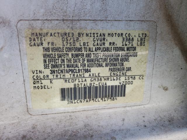 Photo 9 VIN: 3N1CN7AP9CL917984 - NISSAN VERSA S 