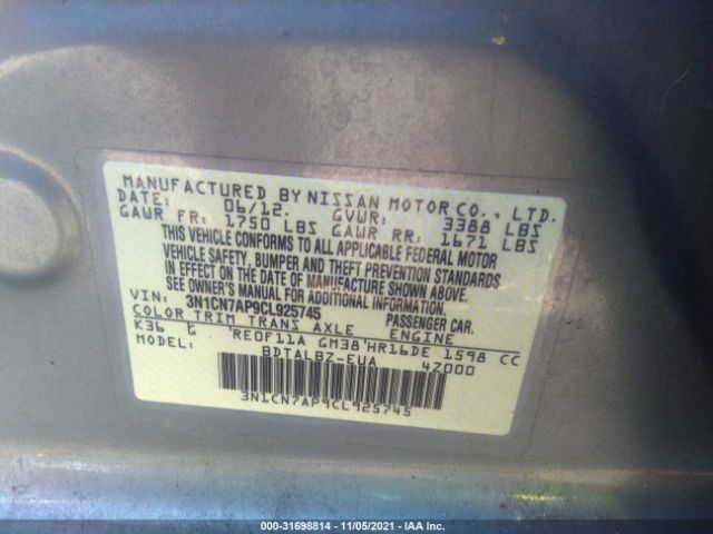 Photo 8 VIN: 3N1CN7AP9CL925745 - NISSAN VERSA 